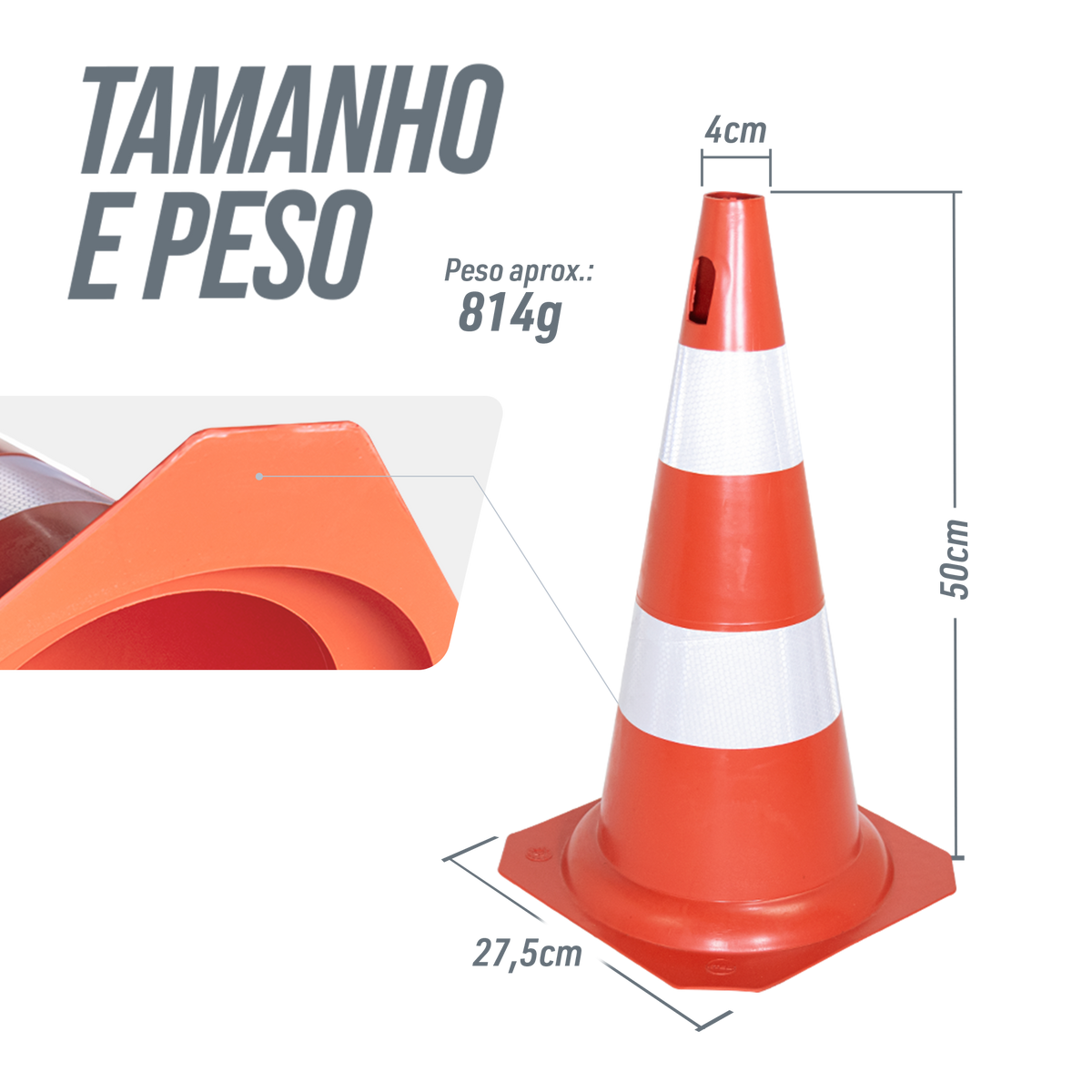 Cone de sinalização flexível (emborrachado) refletivo 50cm Kteli