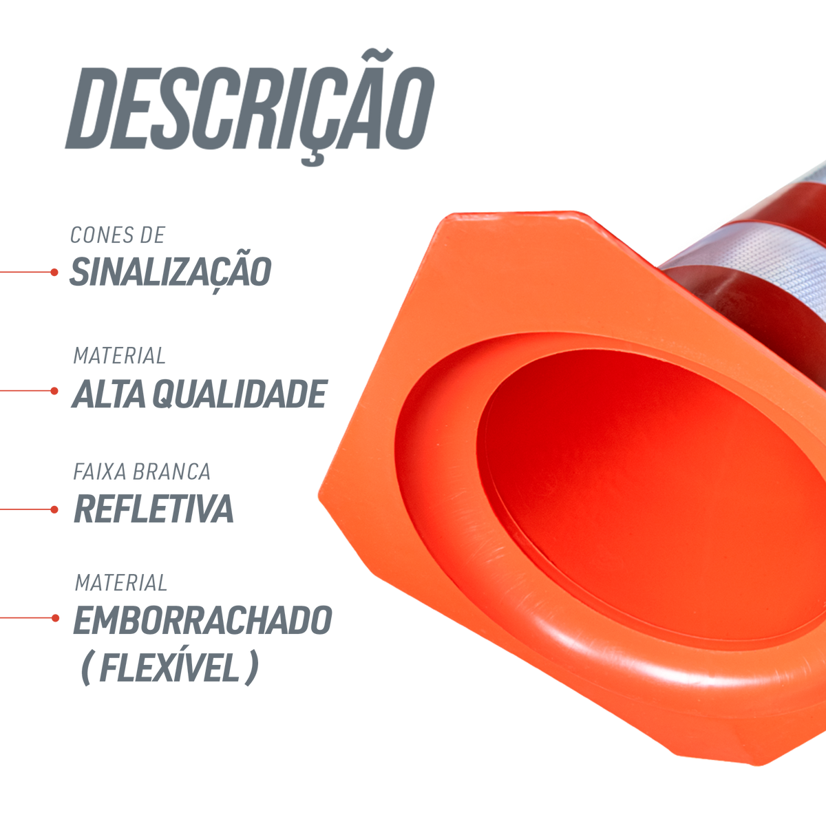 Cone de sinalização flexível (emborrachado) refletivo 50cm Kteli