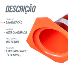 Cone de sinalização flexível (emborrachado) refletivo 50cm Kteli