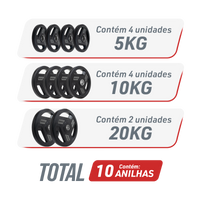 Kit 100kg Anilhas Olímpicas Vulcanizadas Envolst - 5 a 20kg