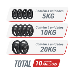 Kit 100kg Anilhas Olímpicas Vulcanizadas Envolst - 5 a 20kg