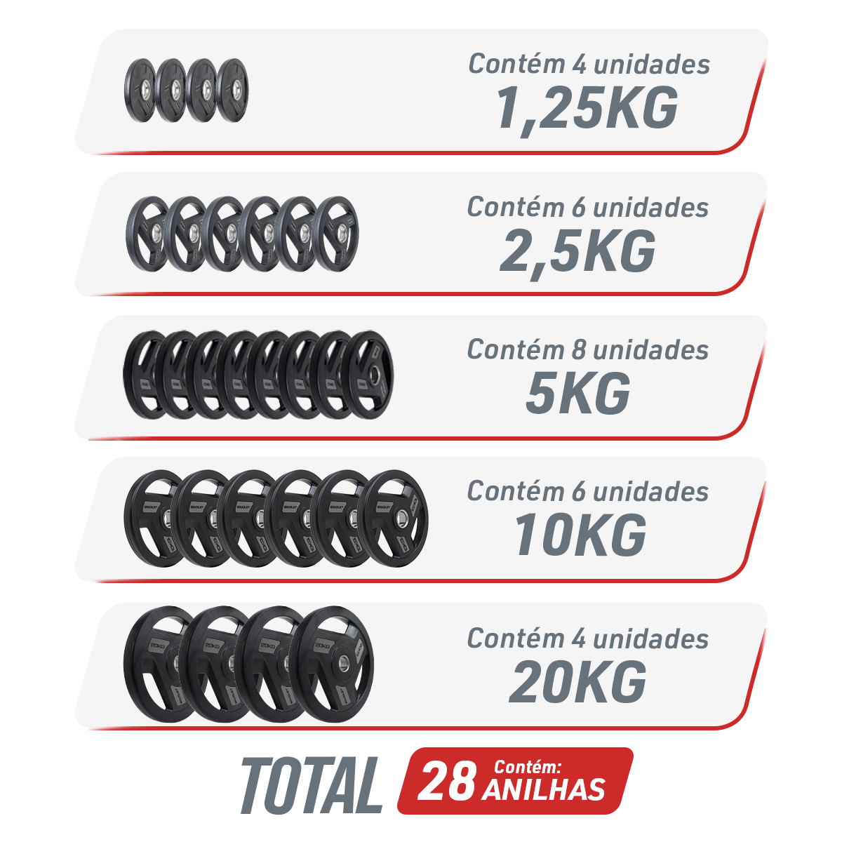 Kit 200kg Anilhas Olímpicas Vulcanizadas Envolst
