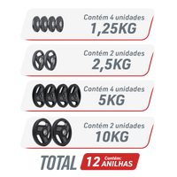 Kit 50kg Anilhas Olímpicas Vulcanizadas Envolst - 1,25 a 10kg