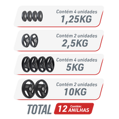 Kit 50kg Anilhas Olímpicas Vulcanizadas Envolst - 1,25 a 10kg