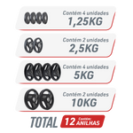 Kit 50kg Anilhas Olímpicas Vulcanizadas Envolst - 1,25 a 10kg