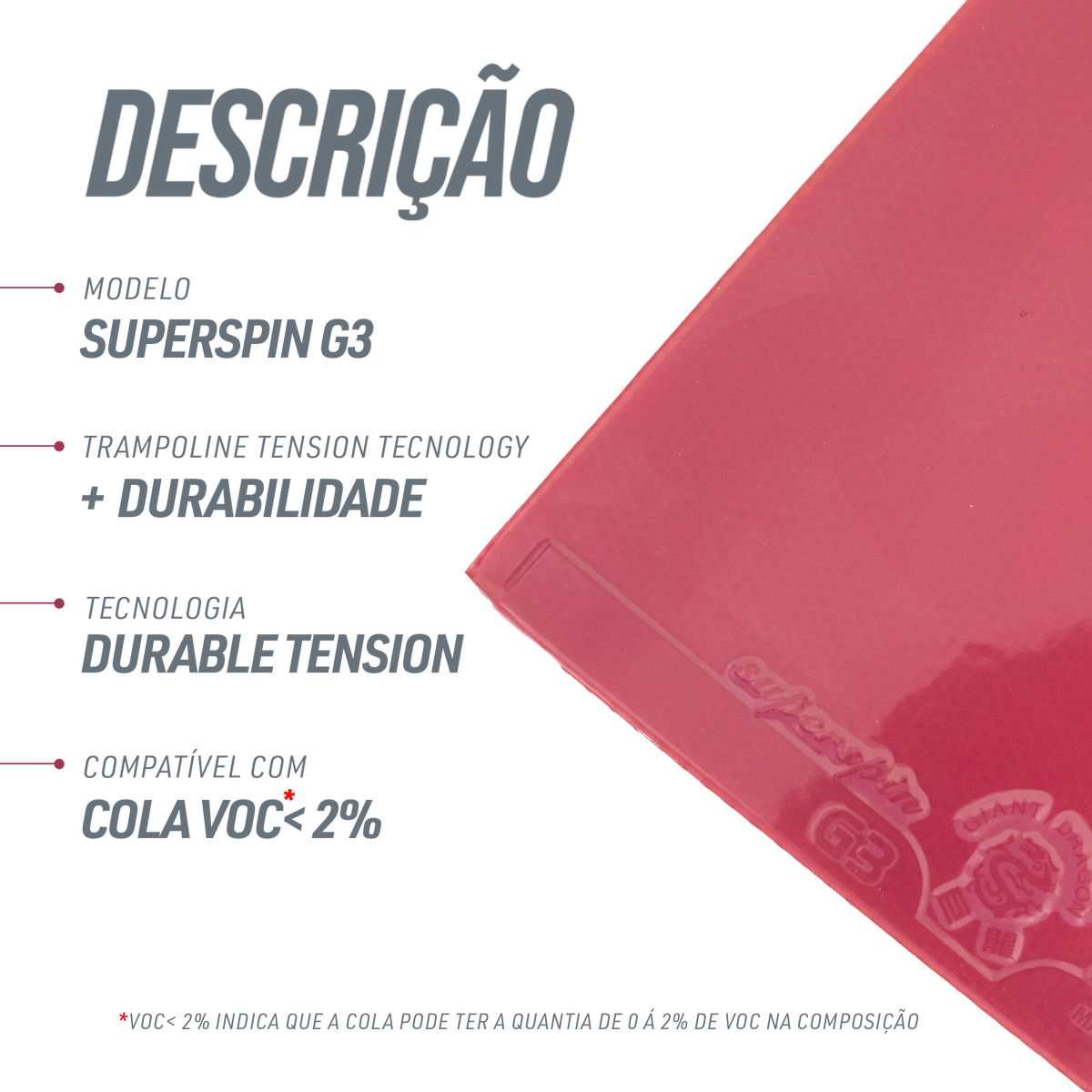 Borracha Giant Dragon Superspin G3 2,2mm Aprovada ITTF