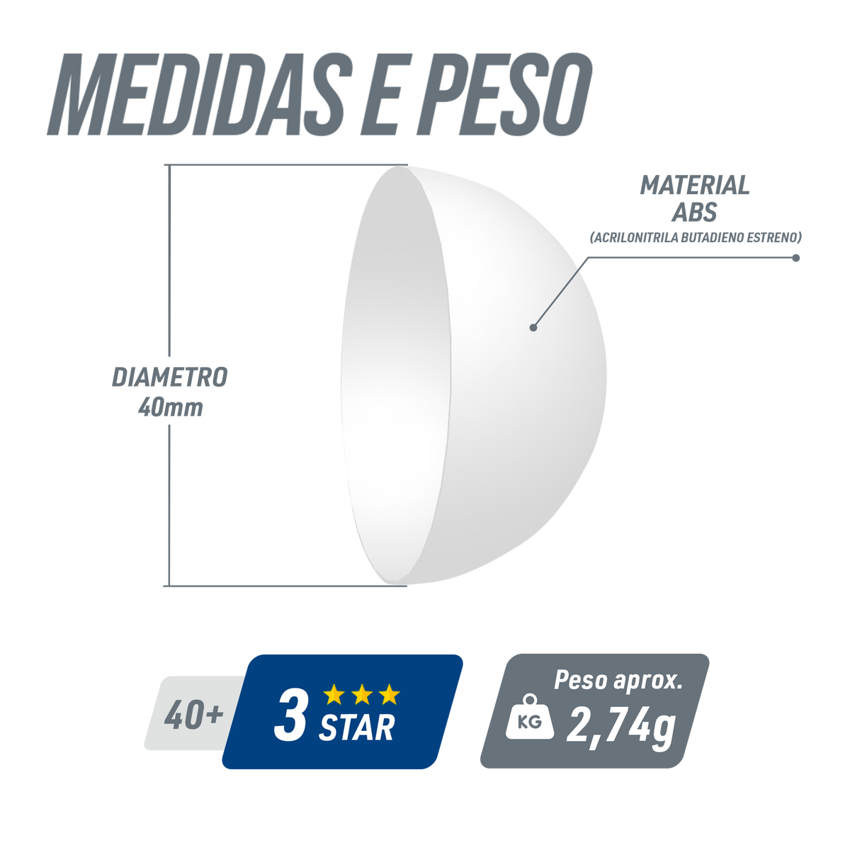 Bolinhas Tênis de Mesa Giant Dragon 3 Estrelas ITTF ABS 40+ 6un