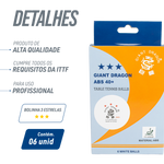 Bolinhas Tênis de Mesa Giant Dragon 3 Estrelas ITTF ABS 40+ 6un