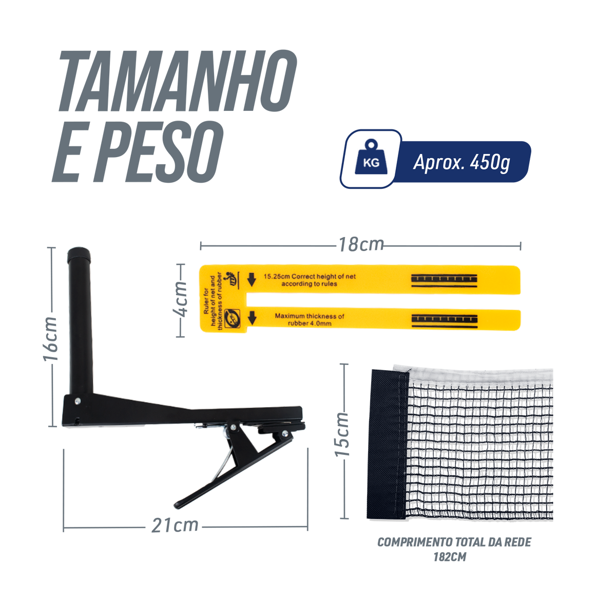 Kit Rede de Tênis de Mesa Jintai - Suporte Jacaré e Régua