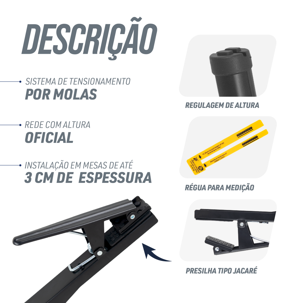 Kit Rede de Tênis de Mesa Jintai - Suporte Jacaré e Régua