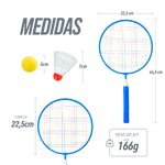 Kit de badminton infantil com 02 raquetes de aço, 01 volante e 01 bola de espuma Loire