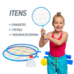 Kit de badminton infantil com 02 raquetes de aço, 01 volante e 01 bola de espuma Loire