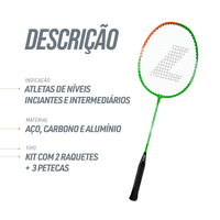Kit de badminton com 02 raquetes de aço e 03 volantes - Loire