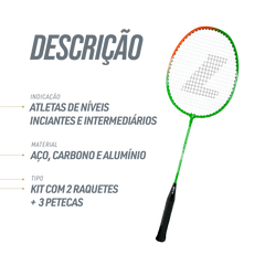 Kit de badminton com 02 raquetes de aço e 03 volantes - Loire