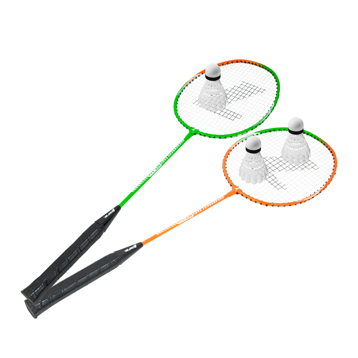 Kit Badminton 2 Raquetes de Aço e 3 Volantes de Nylon Loire - Laranja e Verde
