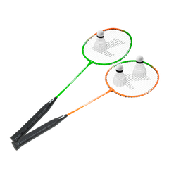 Kit Badminton 2 Raquetes de Aço e 3 Volantes de Nylon Loire - Laranja e Verde