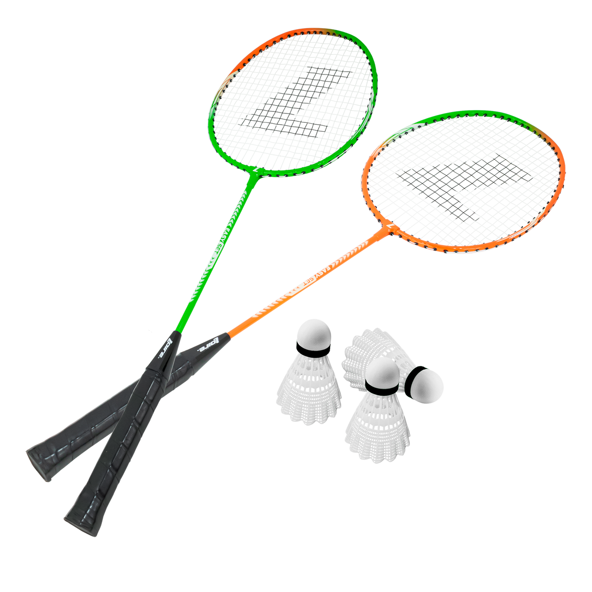 Kit Badminton 2 Raquetes de Aço e 3 Volantes de Nylon Loire - Laranja e Verde
