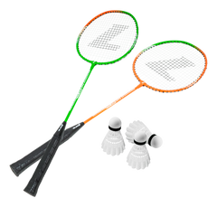 Kit Badminton 2 Raquetes de Aço e 3 Volantes de Nylon Loire - Laranja e Verde