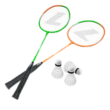 Kit Badminton 2 Raquetes de Aço e 3 Volantes de Nylon Loire - Laranja e Verde