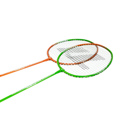 Kit Badminton 2 Raquetes de Aço e 3 Volantes de Nylon Loire - Laranja e Verde