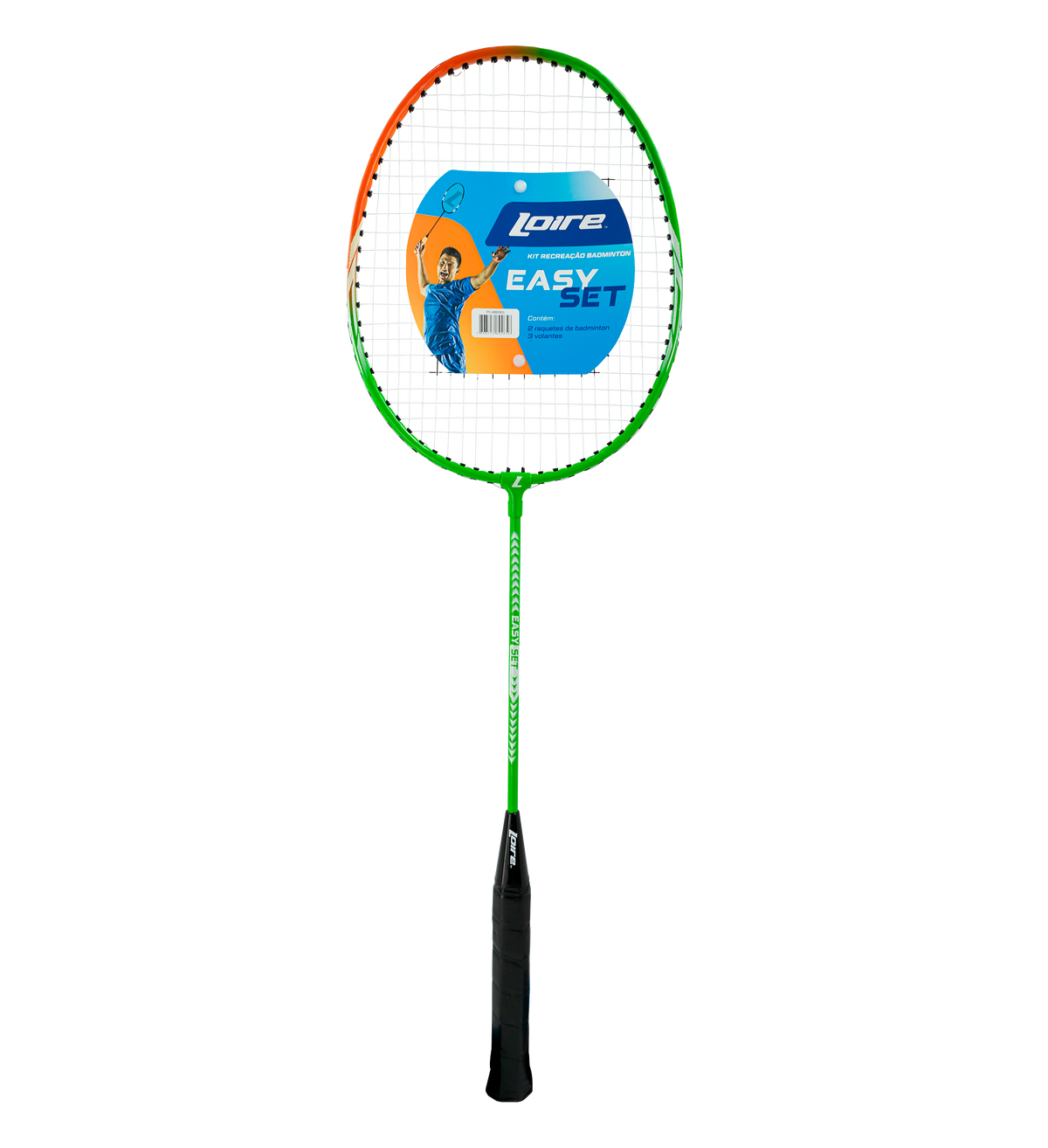Kit Badminton 2 Raquetes de Aço e 3 Volantes de Nylon Loire - Laranja e Verde