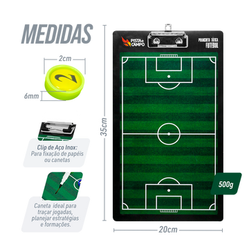 Prancheta tática magnética dupla face com caneta para treinamento de Futebol Pista e Campo