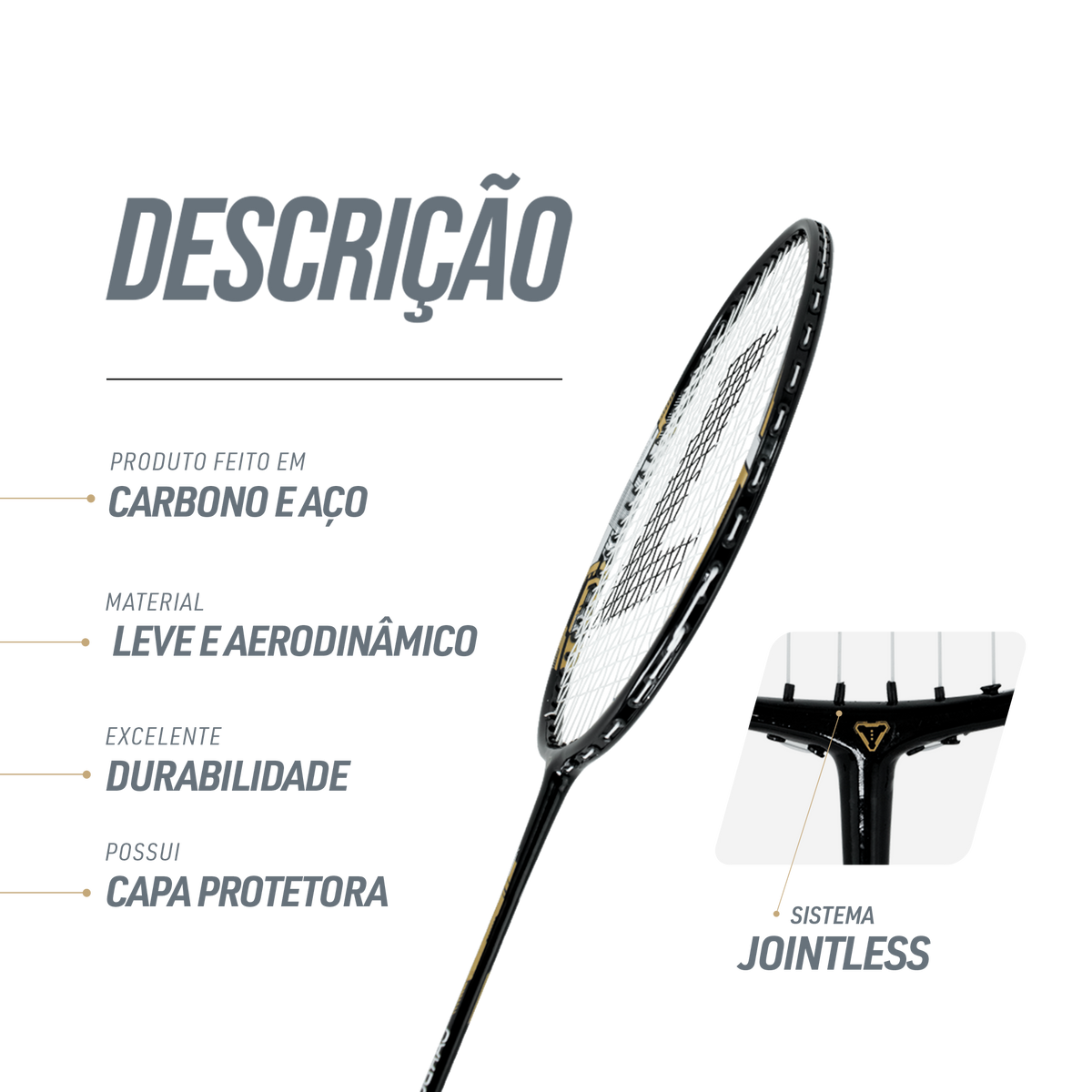 Raquete de Badminton Fibra de Carbono Isométrica Loire