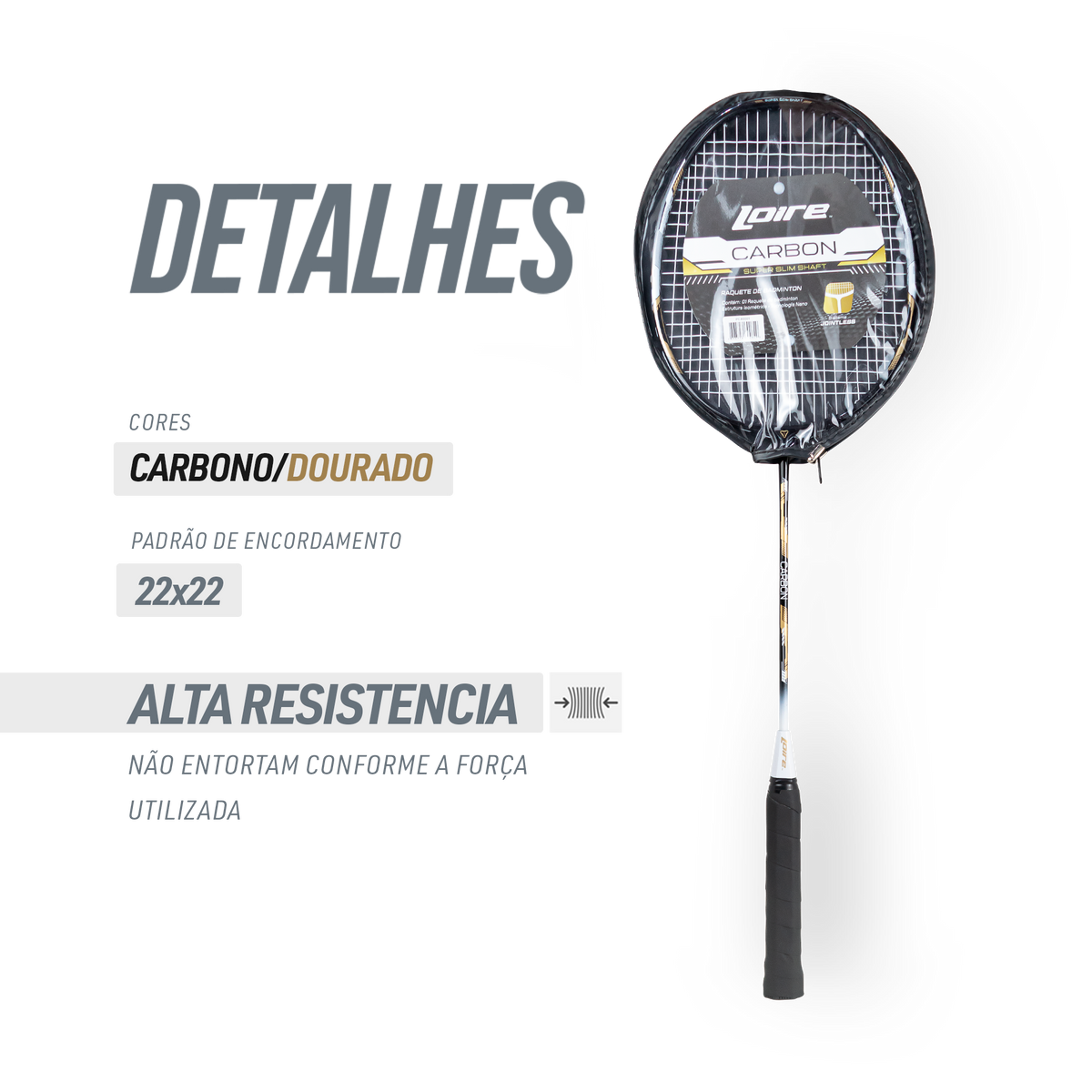 Raquete de Badminton Fibra de Carbono Isométrica Loire