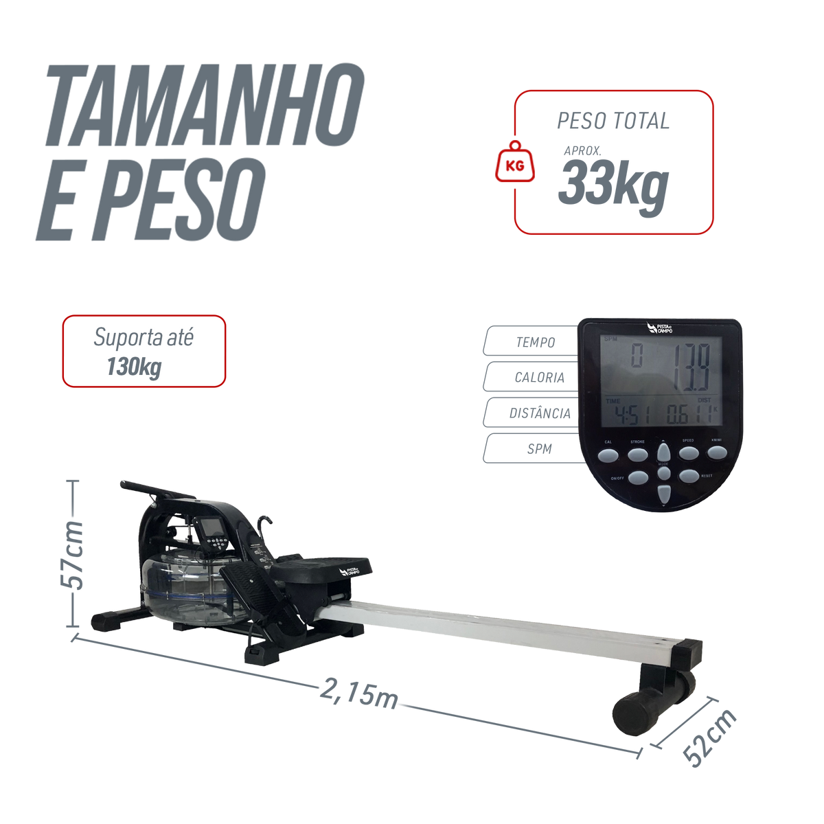 Simulador de remo Indoor a base de água Water Rower Alumínio Pista e Campo