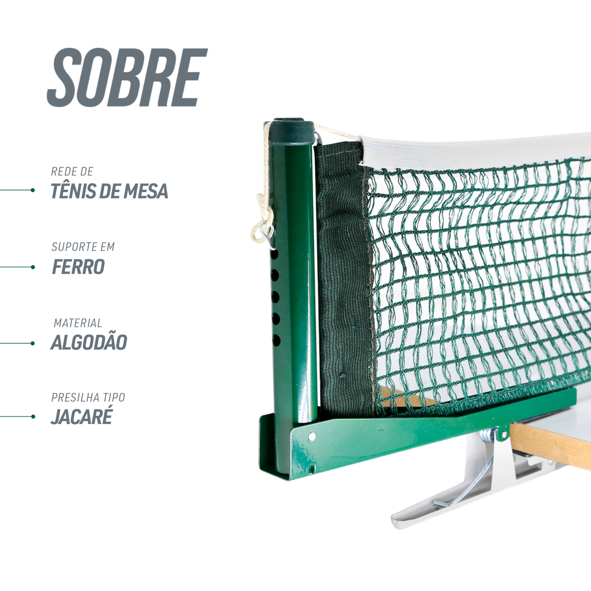 Kit Rede de Tênis de Mesa Pista e Campo - Suporte Jacaré e Régua