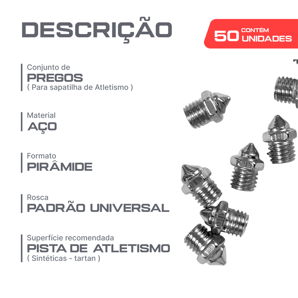 Pregos de Atletismo 3,2mm Pirâmide Hexagonal Pista e Campo