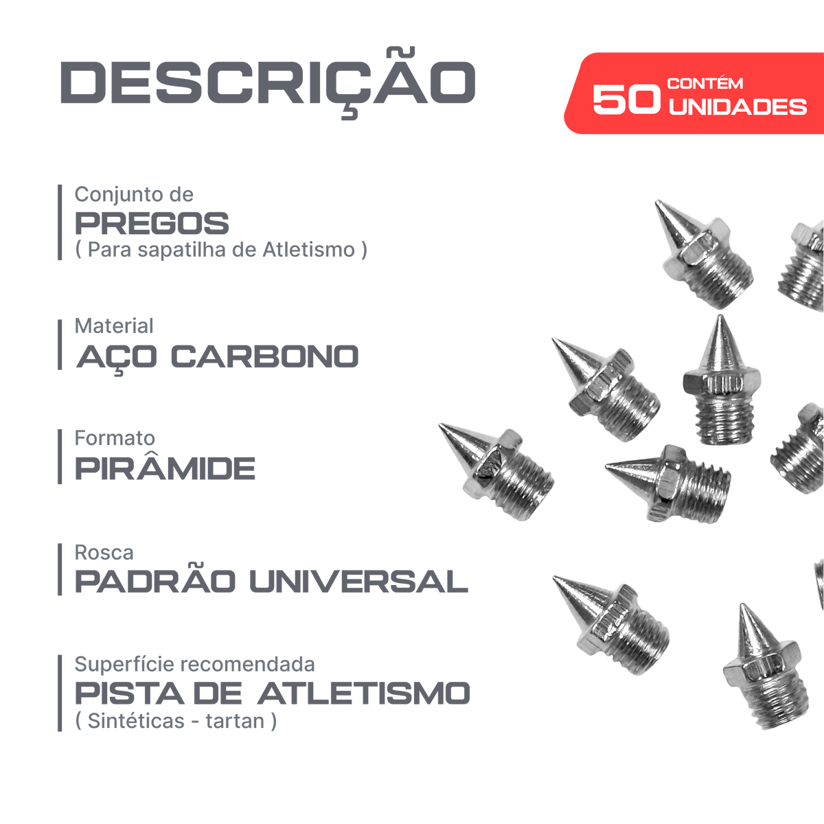 Pregos de Atletismo 4,8mm Pirâmide Hexagonal Pista e Campo
