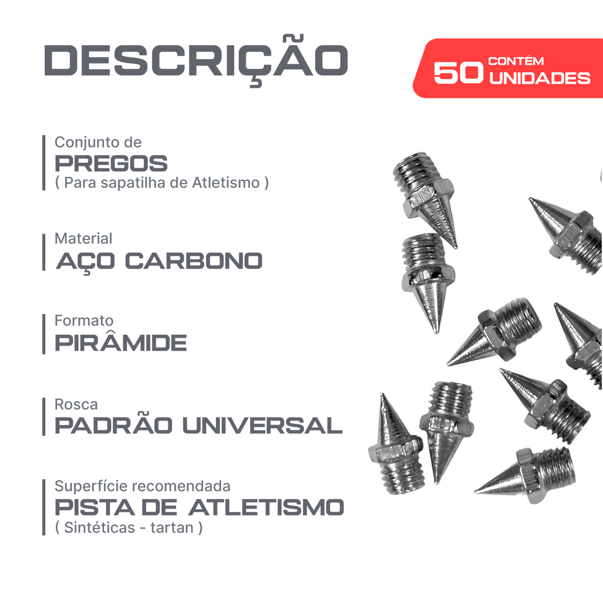 Pregos de Atletismo 6,4mm Pirâmide Hexagonal Pista e Campo