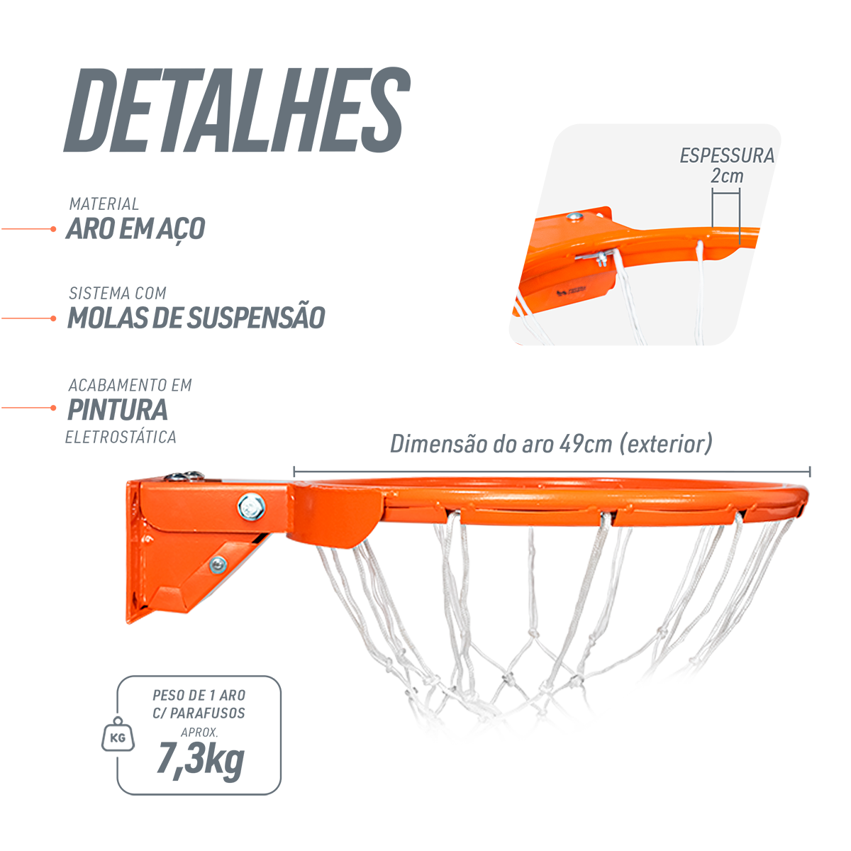Aro 45cm Profissional de Basquete com Amortecedor Velden