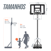 Tabela de basquete adulto móvel com poste, tabela de acrílico e aro modelo premium Pista e Campo