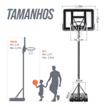 Tabela de basquete adulto móvel com poste, tabela de acrílico e aro modelo premium Pista e Campo