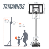 Tabela de basquete adulto móvel com poste, tabela de acrílico e aro modelo premium Pista e Campo