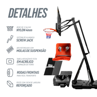 Tabela de basquete adulto móvel com poste, tabela e aro modelo top Velden