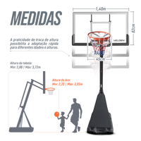 Tabela de basquete adulto móvel com poste, tabela e aro modelo top Velden