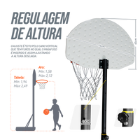 Tabela de basquete infantil juvenil móvel com poste, tabela plástica e aro Velden