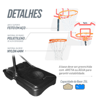 Tabela de basquete infantil juvenil móvel com poste, tabela plástica e aro Velden
