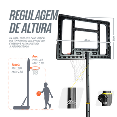 Tabela de basquete infantil juvenil móvel com poste, tabela transparente e aro Velden