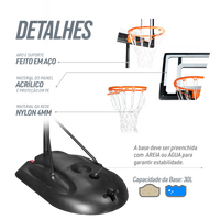 Tabela de basquete infantil juvenil móvel com poste, tabela transparente e aro Velden