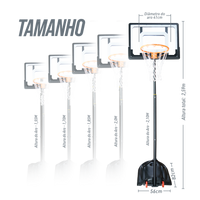 Tabela de basquete infantil juvenil móvel com poste, tabela transparente e aro Velden
