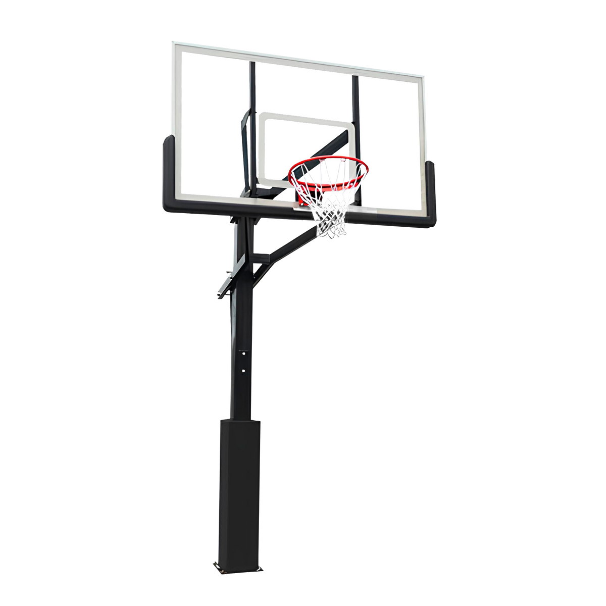 Poste fixo com tabela transparente, aro e rede de basquete oficial adulto premium Velden