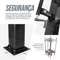 Poste fixo com tabela transparente, aro e rede de basquete oficial adulto premium Velden