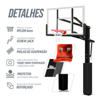 Poste fixo com tabela transparente, aro e rede de basquete oficial adulto premium Velden