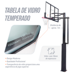 Poste fixo com tabela transparente, aro e rede de basquete oficial adulto premium Velden