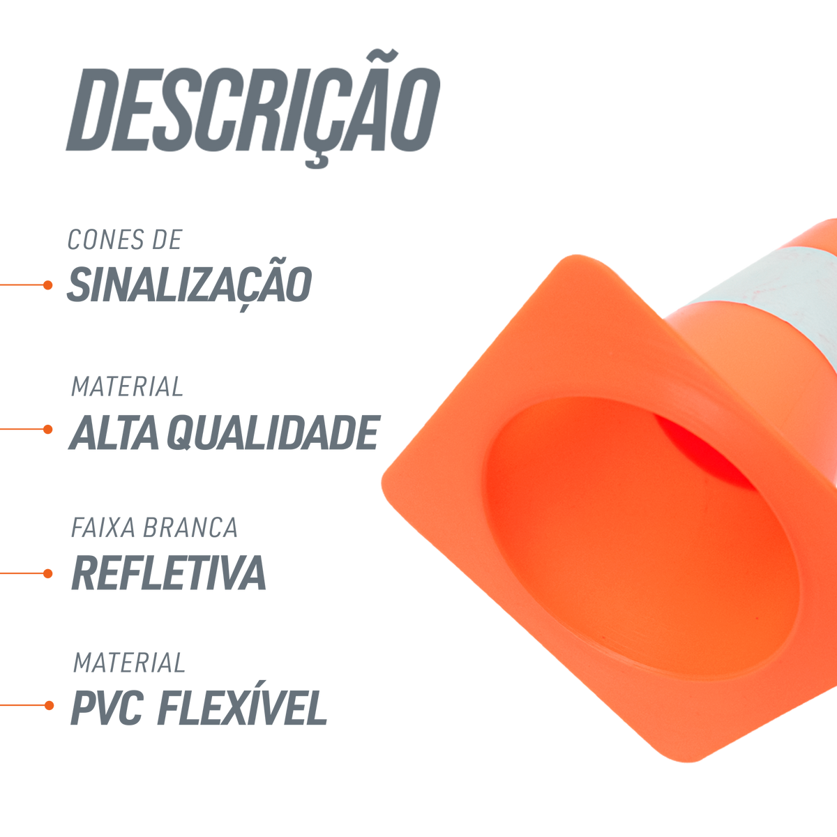 Cone de sinalização de plástico 15cm de altura laranja com faixa branca refletiva Pista e Campo