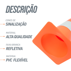 Cone de sinalização de plástico 15cm de altura laranja com faixa branca refletiva Pista e Campo